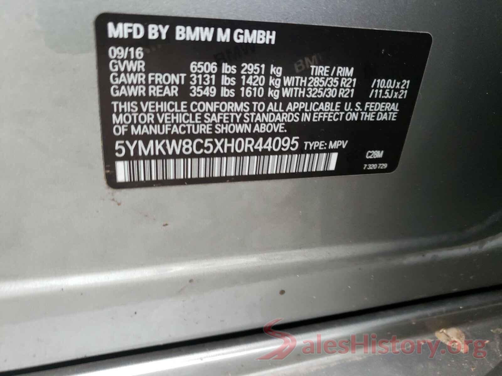 5YMKW8C5XH0R44095 2017 BMW X6