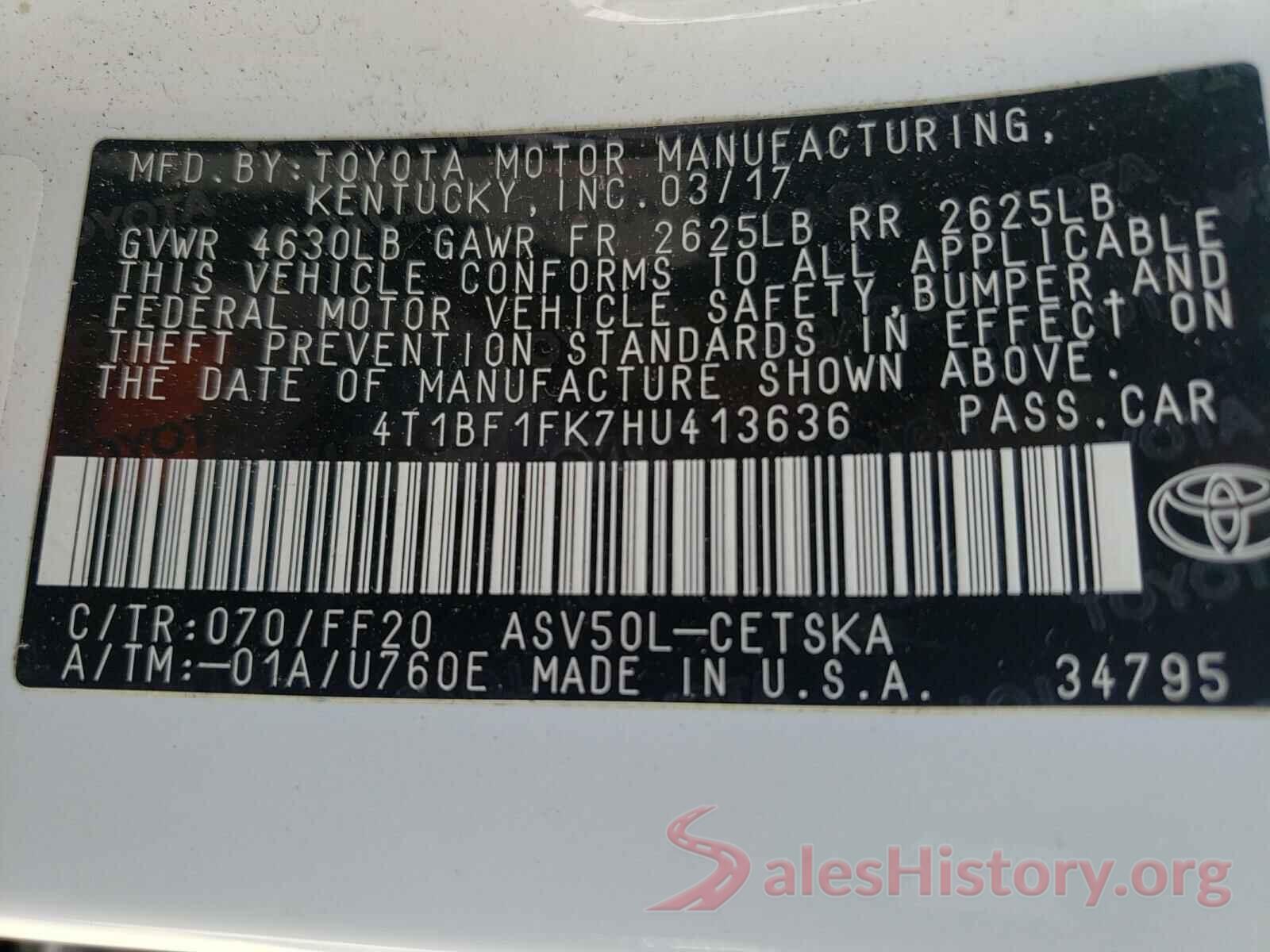 4T1BF1FK7HU413636 2017 TOYOTA CAMRY