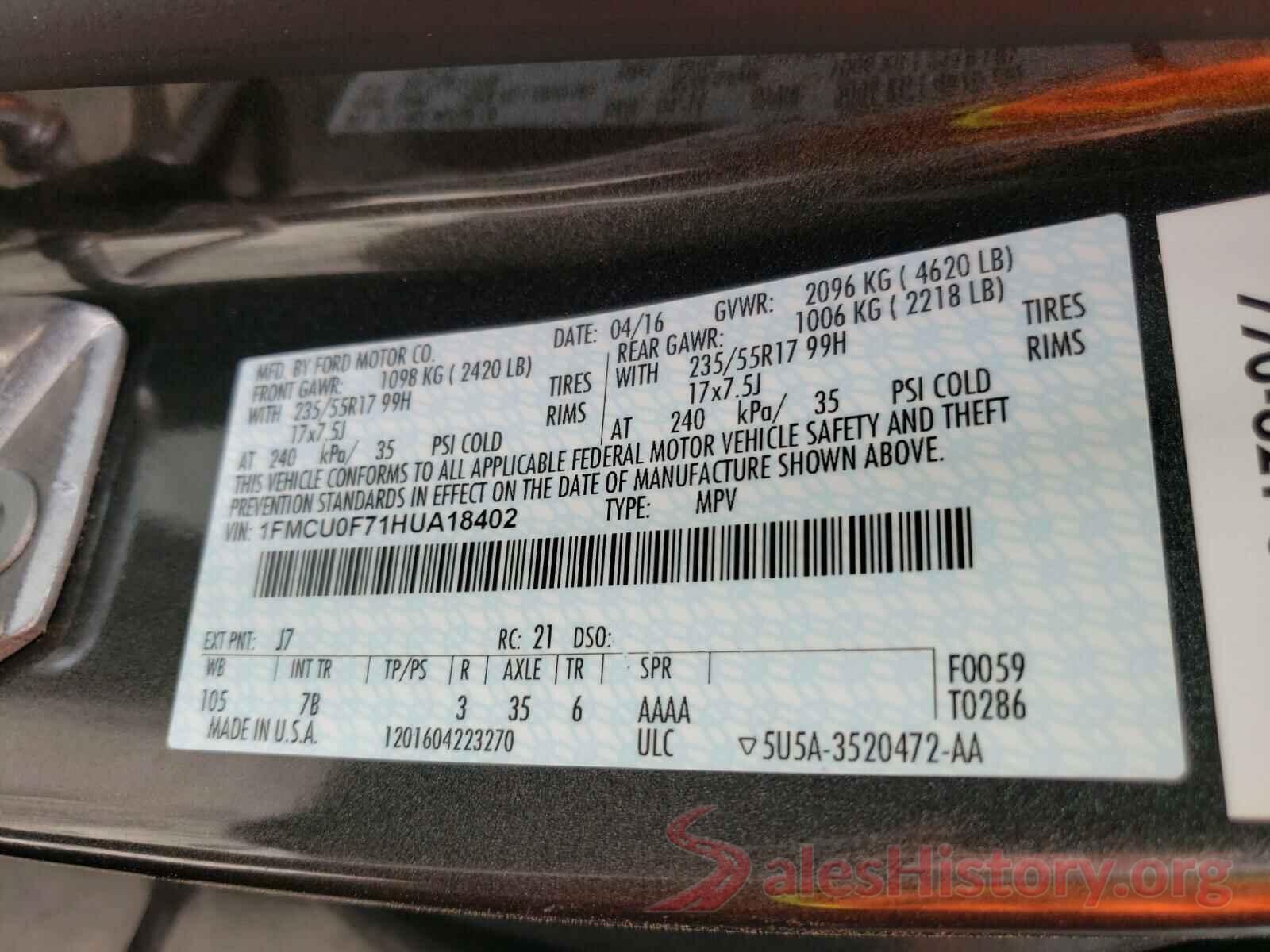 1FMCU0F71HUA18402 2017 FORD ESCAPE