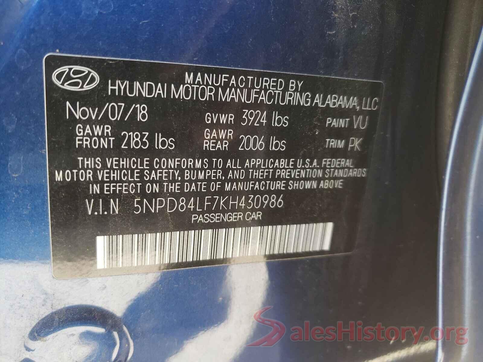 5NPD84LF7KH430986 2019 HYUNDAI ELANTRA