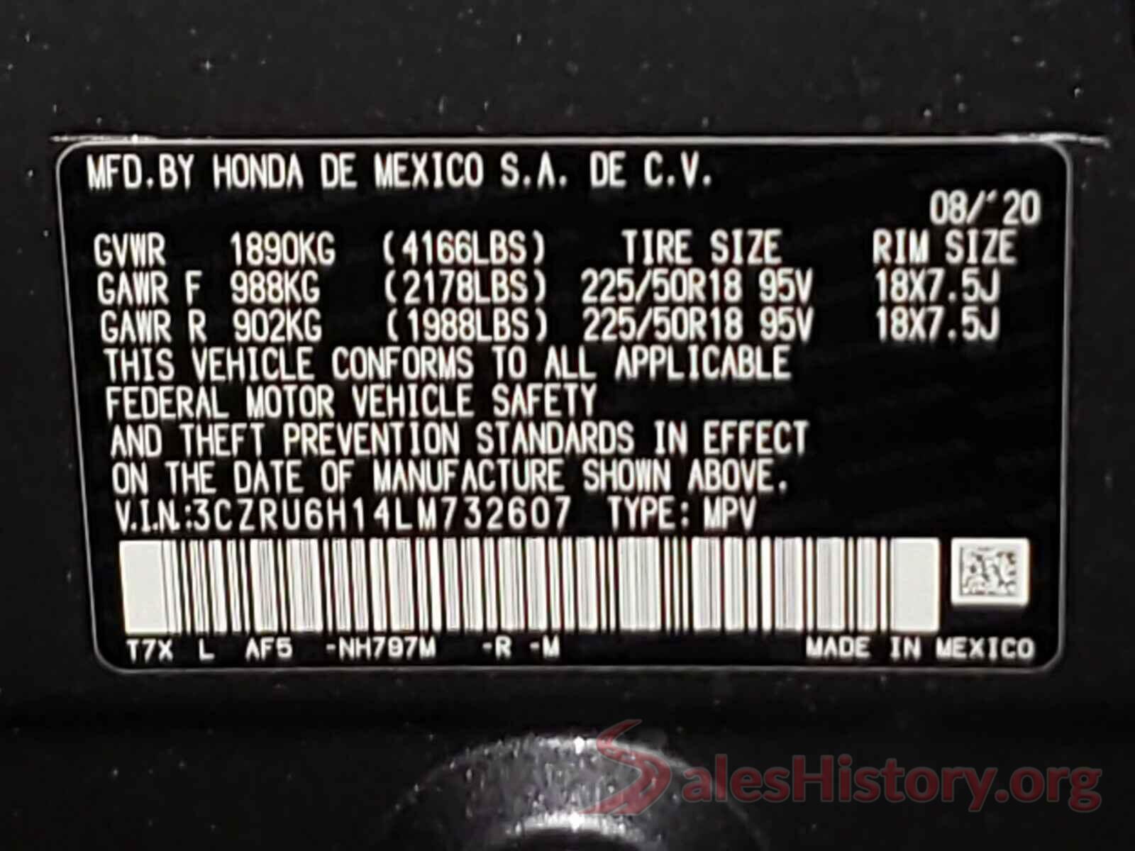 3CZRU6H14LM732607 2020 HONDA HR-V