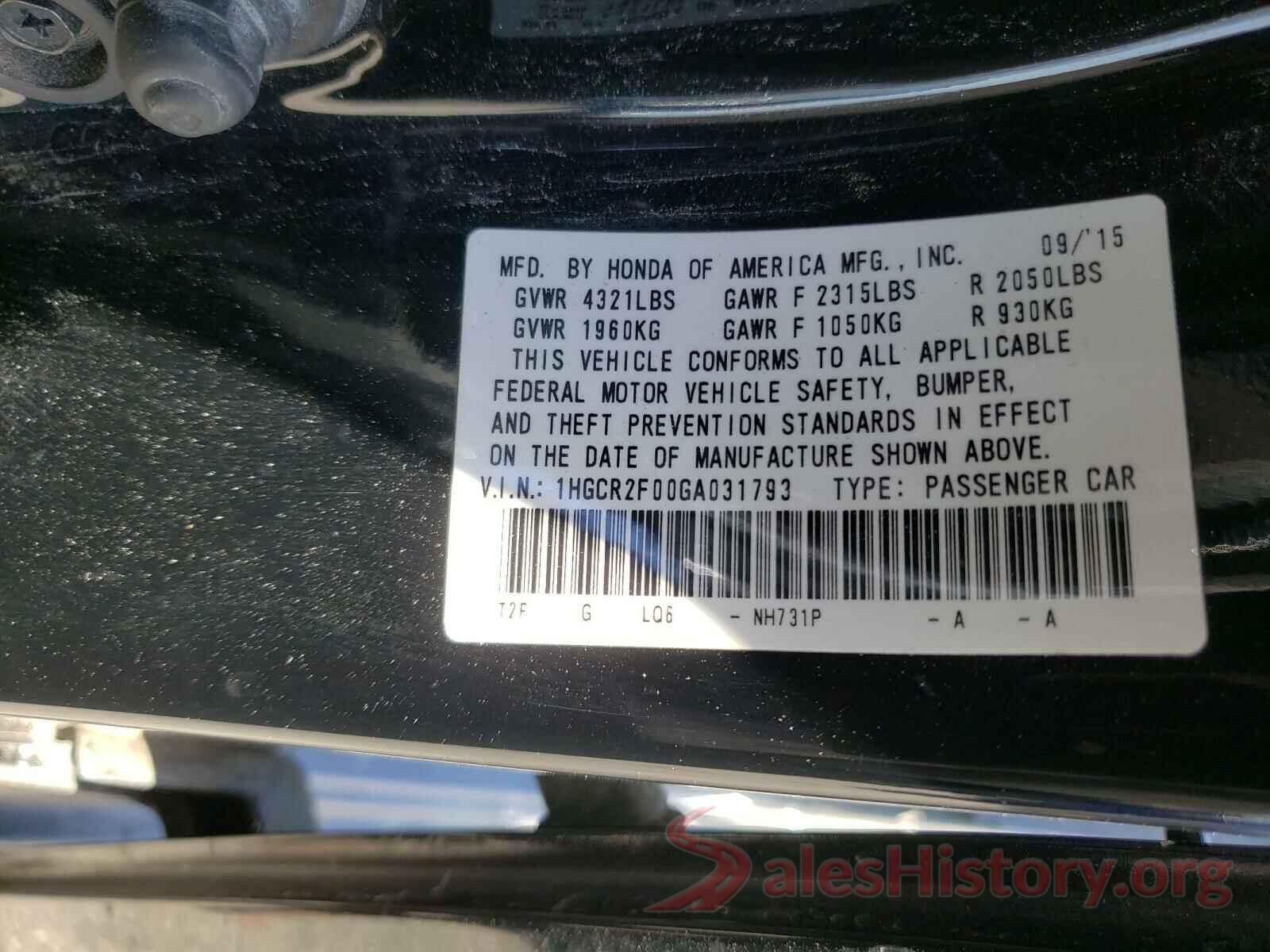 1HGCR2F00GA031793 2016 HONDA ACCORD