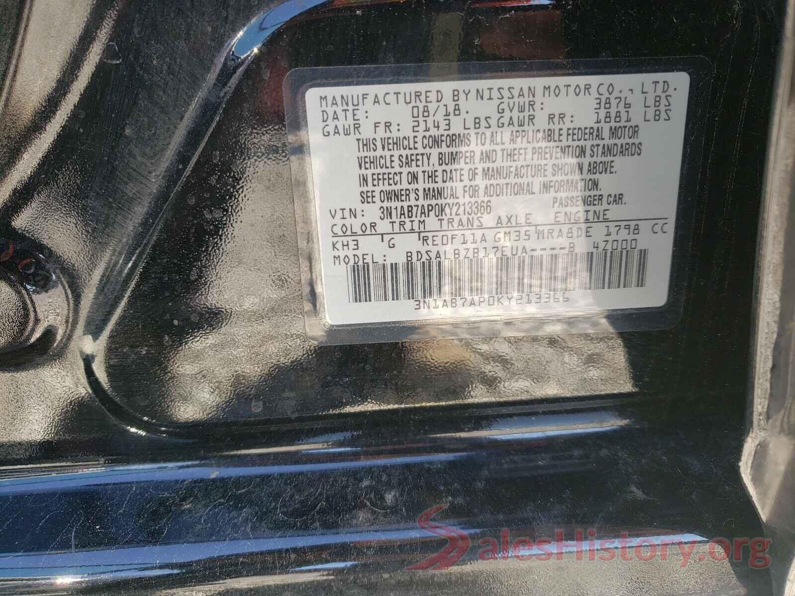 3N1AB7AP0KY213366 2019 NISSAN SENTRA