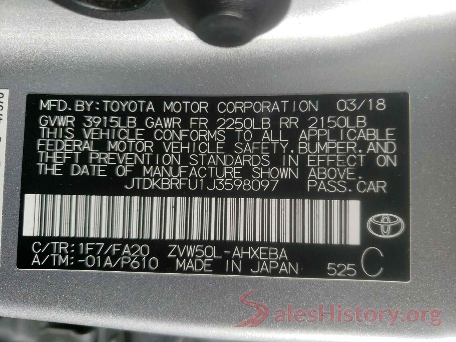 JTDKBRFU1J3598097 2018 TOYOTA PRIUS