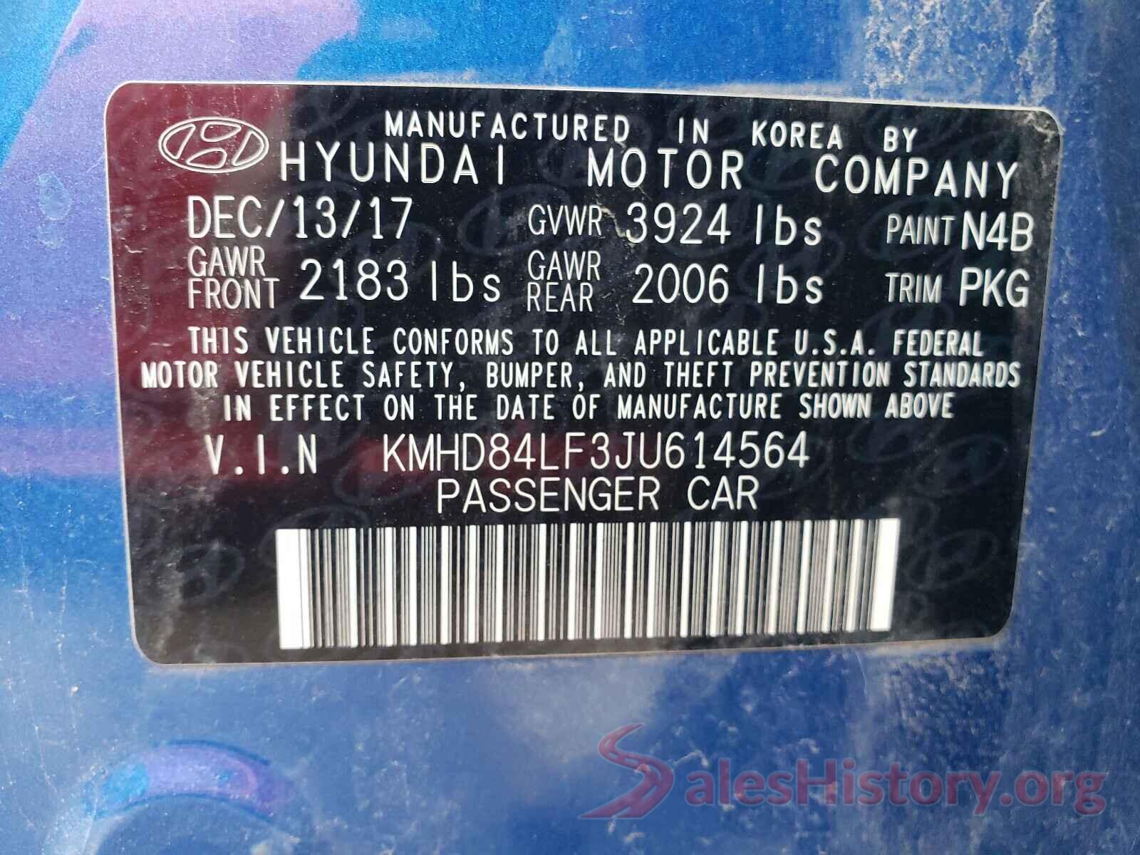 KMHD84LF3JU614564 2018 HYUNDAI ELANTRA