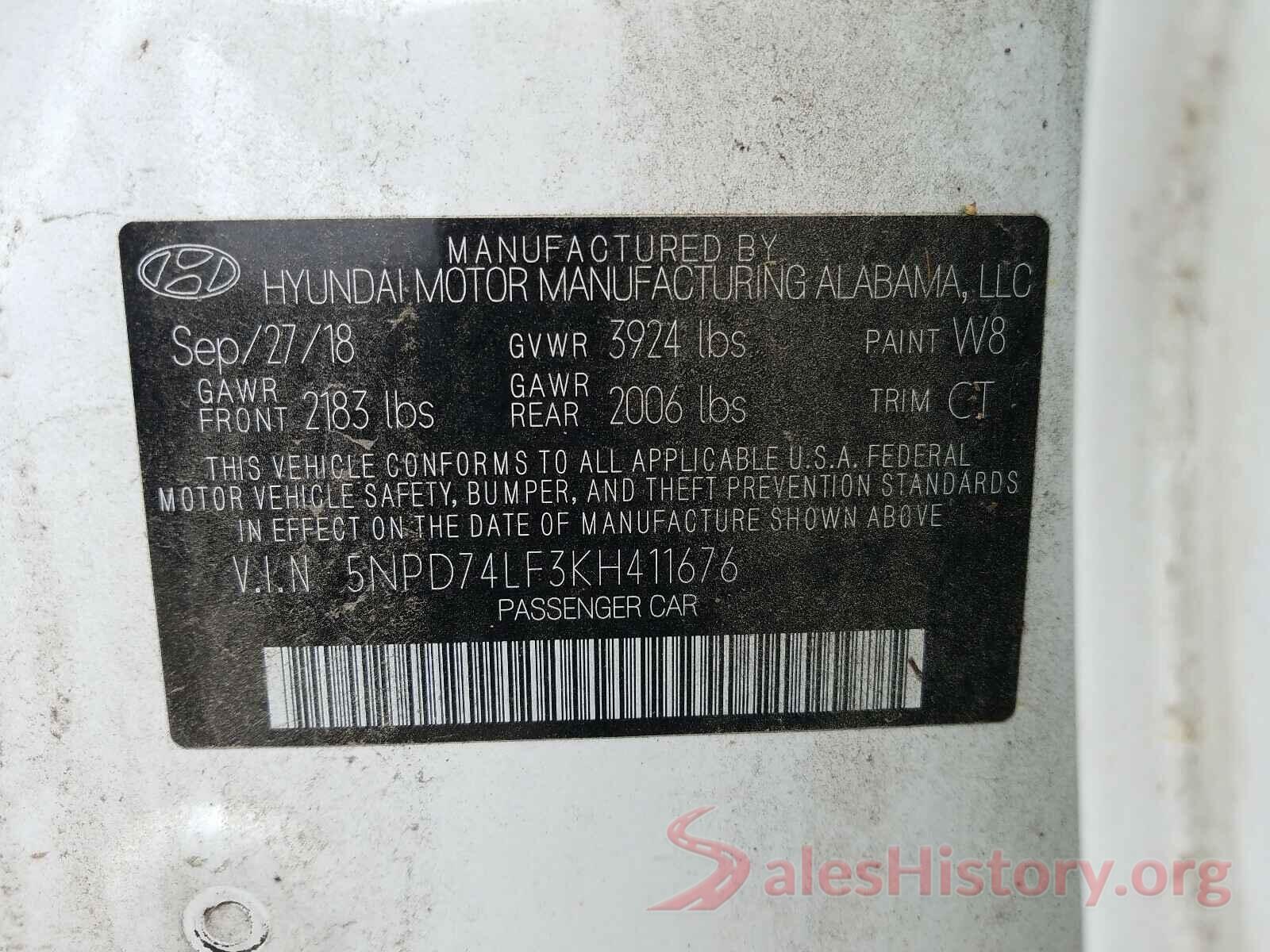 5NPD74LF3KH411676 2019 HYUNDAI ELANTRA