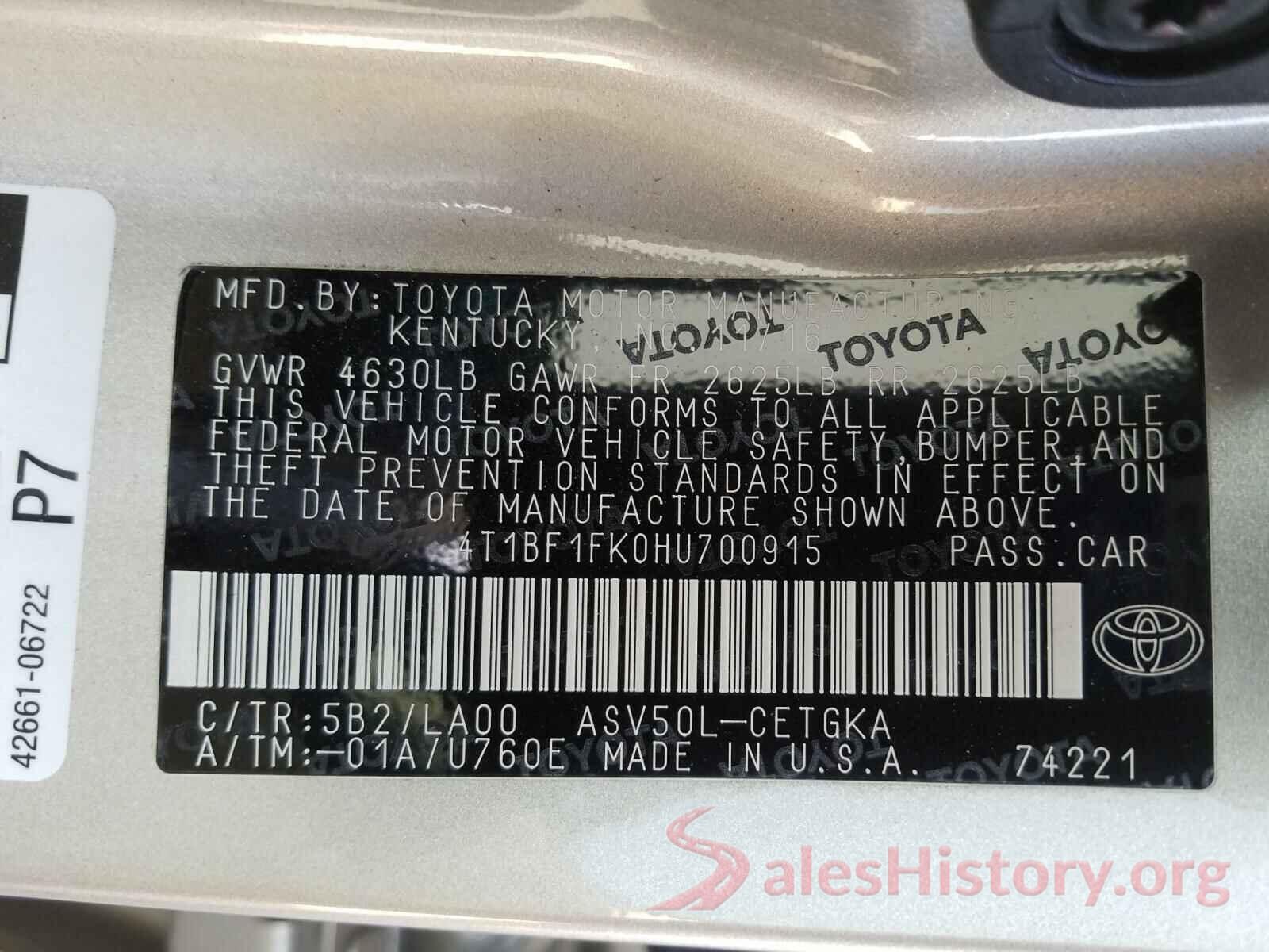 4T1BF1FK0HU700915 2017 TOYOTA CAMRY