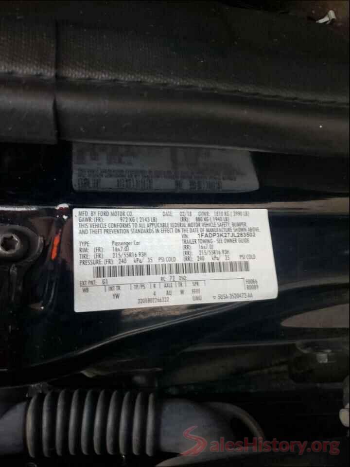 1FADP3K27JL283502 2018 FORD FOCUS