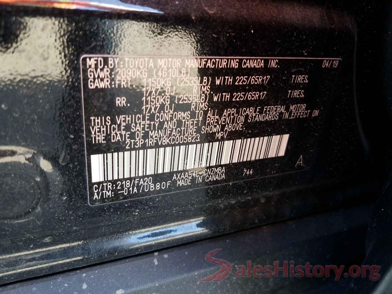 2T3P1RFV8KC005823 2019 TOYOTA RAV4