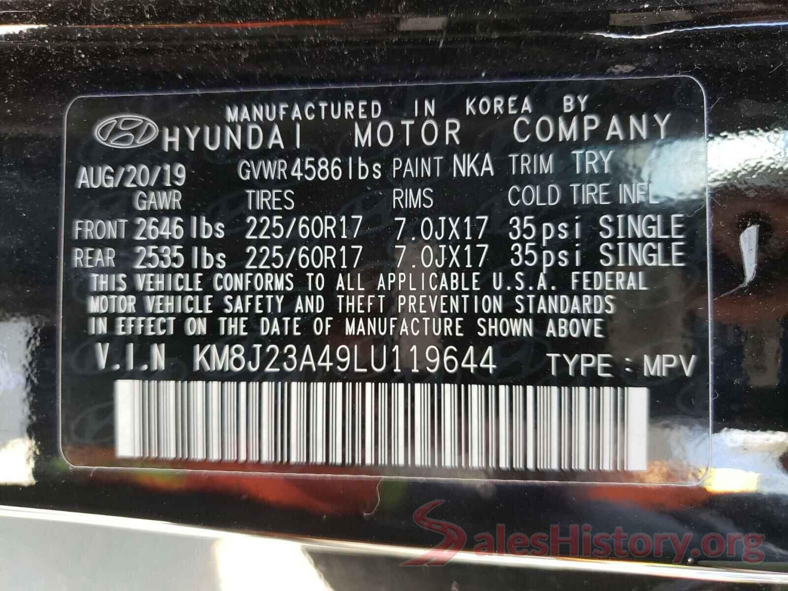 KM8J23A49LU119644 2020 HYUNDAI TUCSON