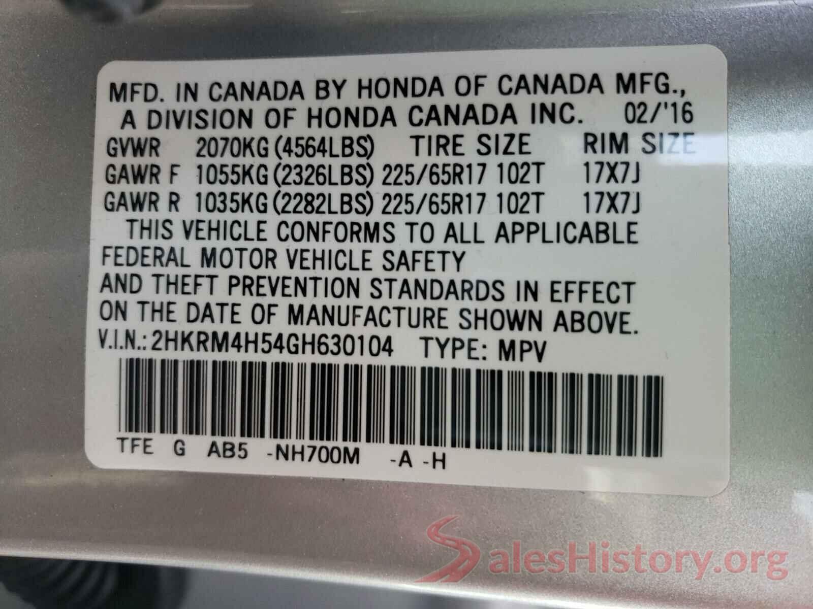 2HKRM4H54GH630104 2016 HONDA CRV