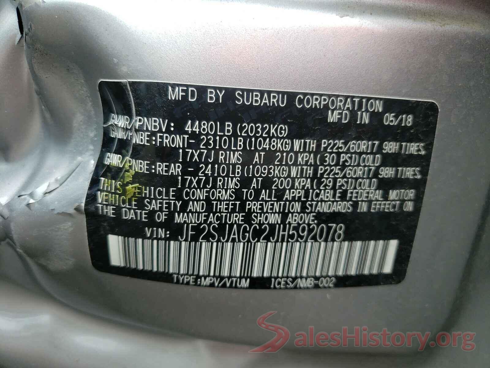 JF2SJAGC2JH592078 2018 SUBARU FORESTER