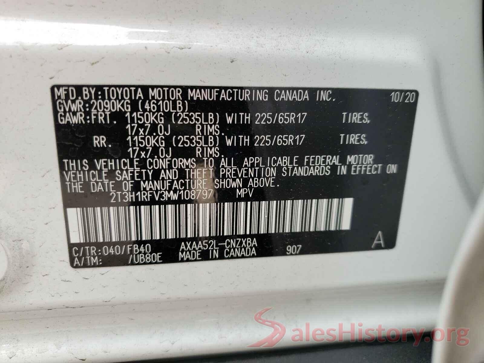 2T3H1RFV3MW108797 2021 TOYOTA RAV4