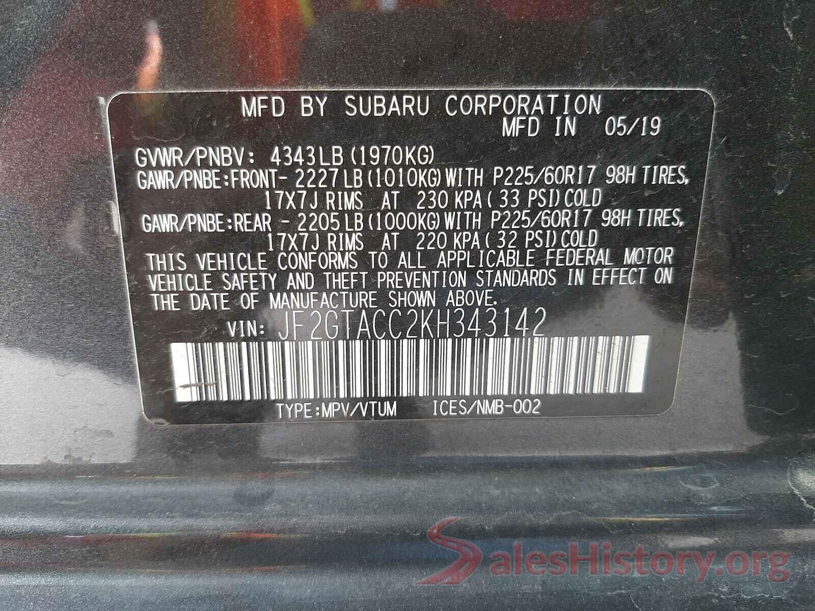 JF2GTACC2KH343142 2019 SUBARU CROSSTREK