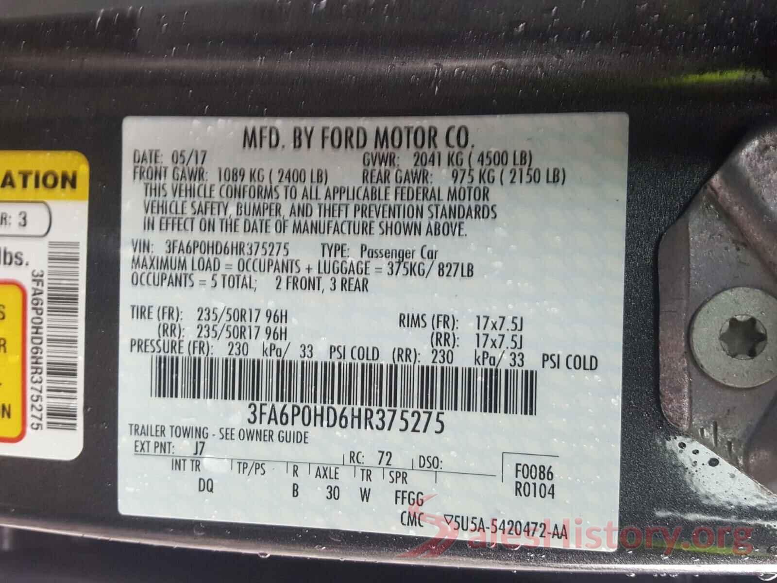 3FA6P0HD6HR375275 2017 FORD FUSION