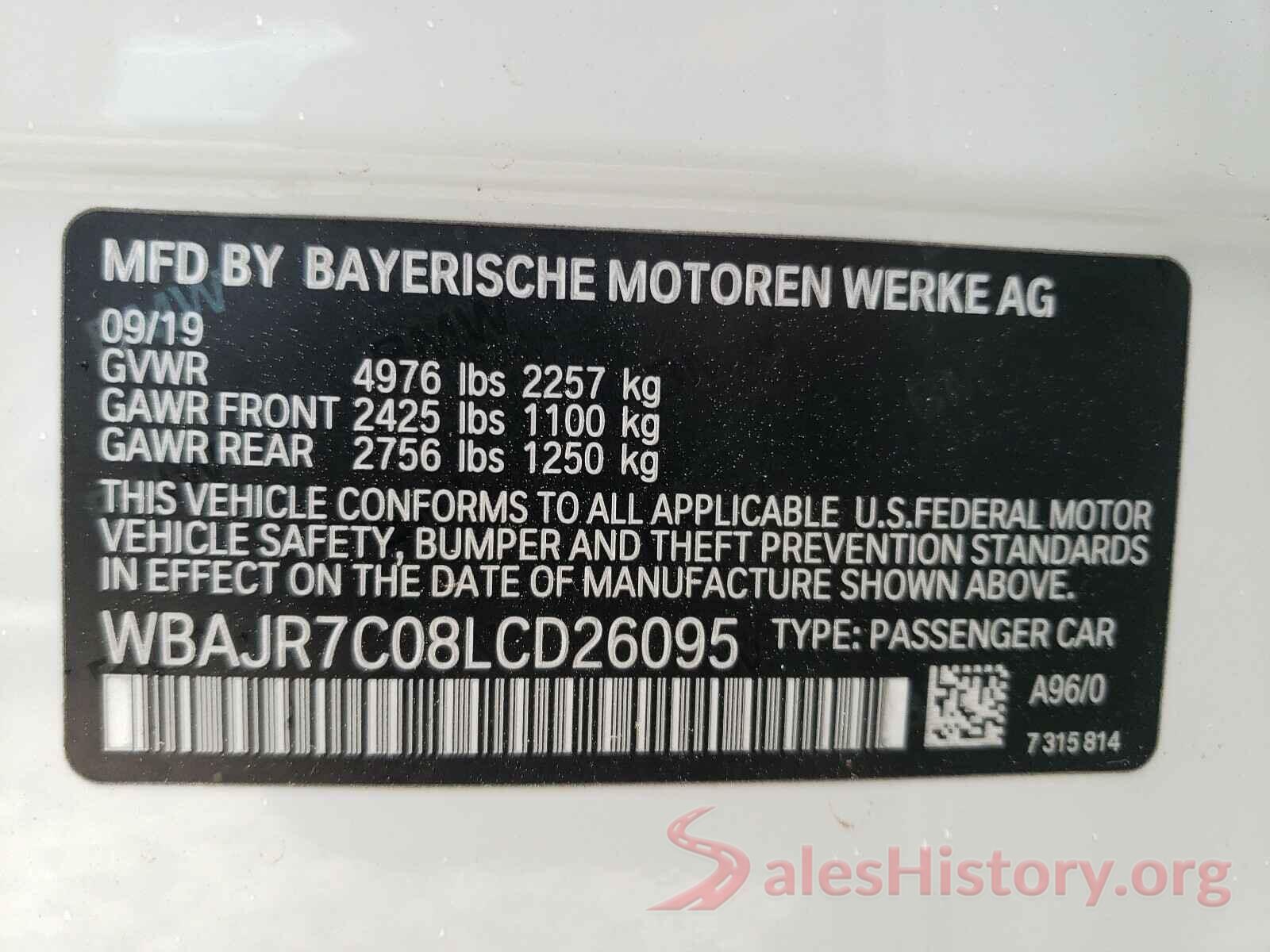 WBAJR7C08LCD26095 2020 BMW 5 SERIES