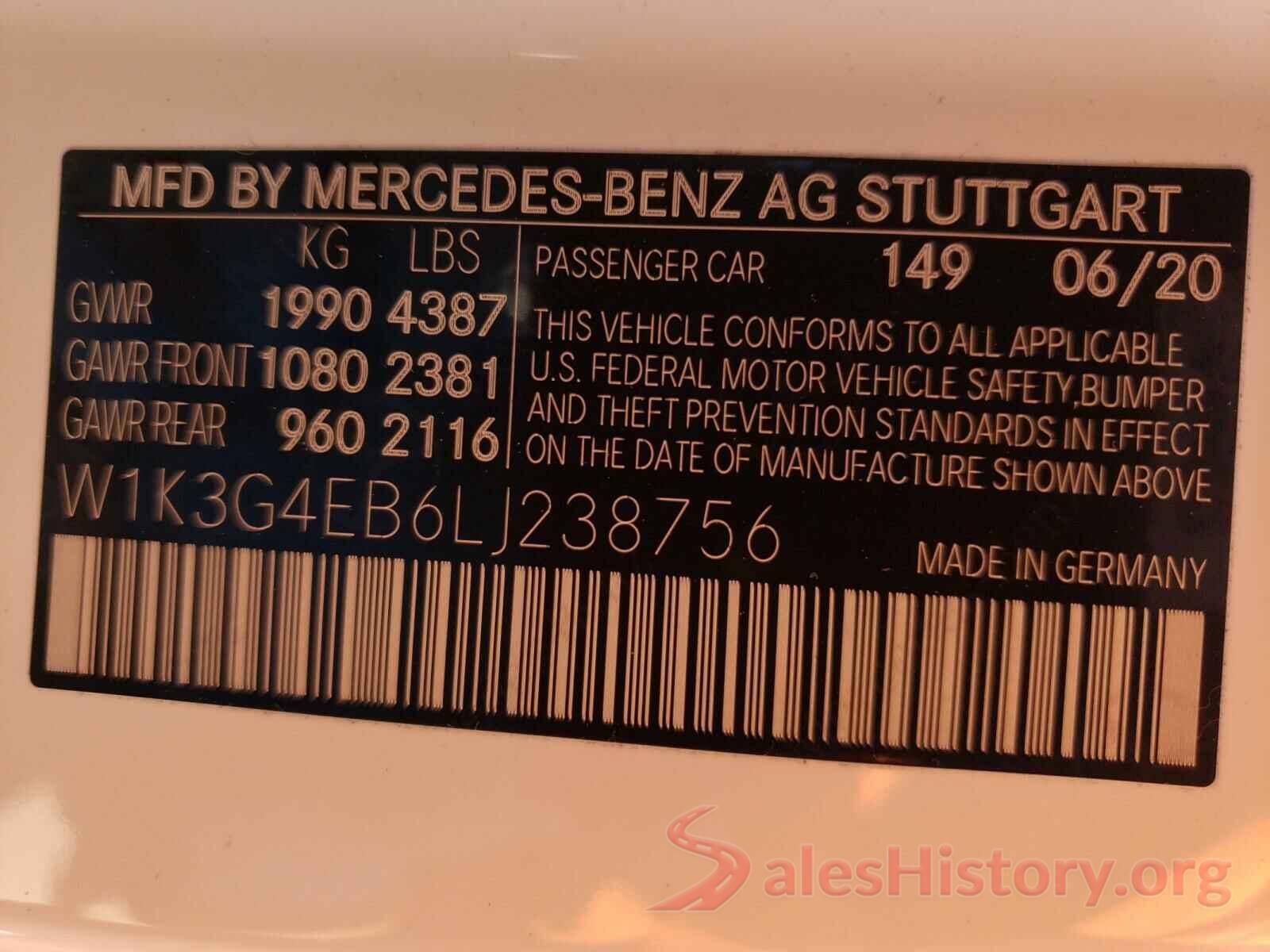 W1K3G4EB6LJ238756 2020 MERCEDES-BENZ ALL OTHER