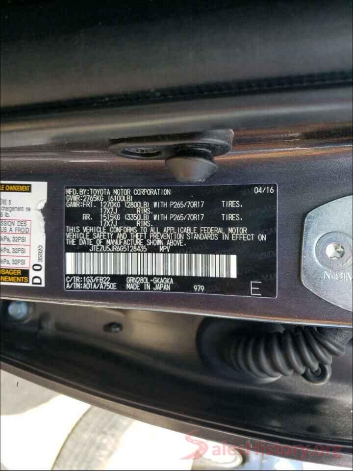 JTEZU5JR6G5128435 2016 TOYOTA 4RUNNER