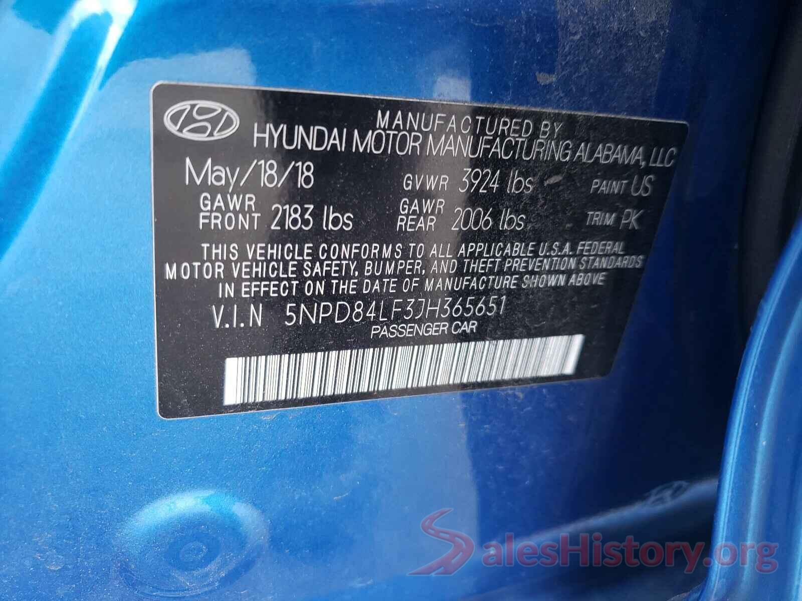 5NPD84LF3JH365651 2018 HYUNDAI ELANTRA