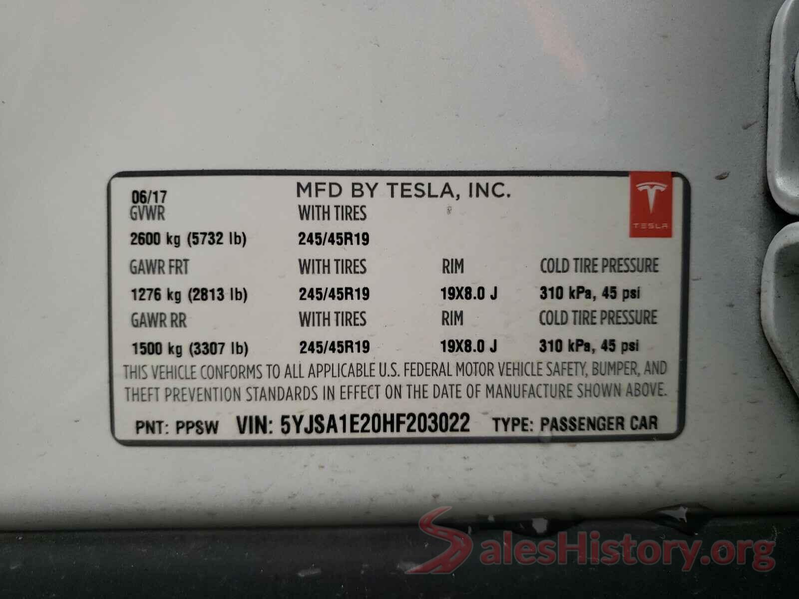 5YJSA1E20HF203022 2017 TESLA MODEL S