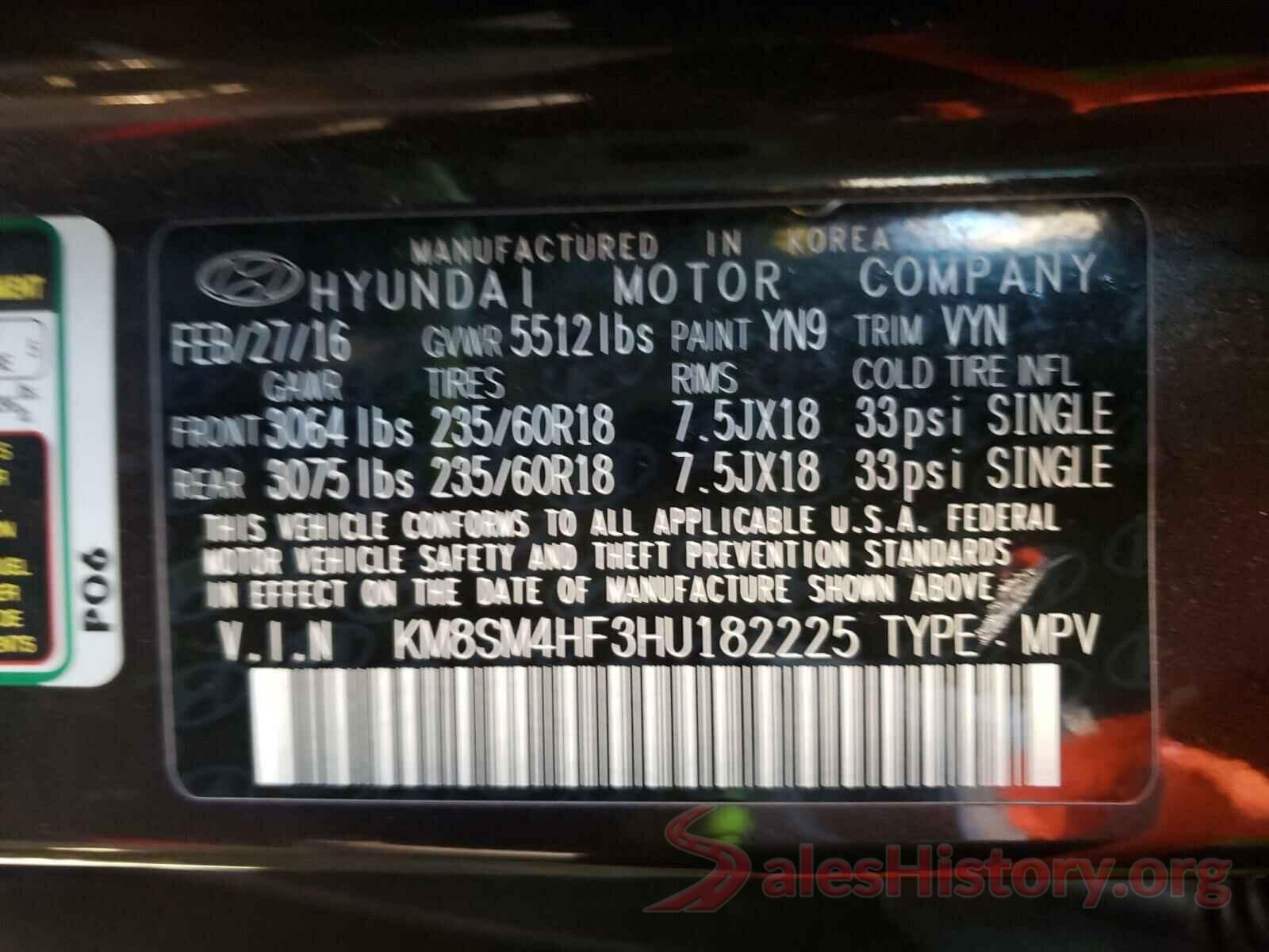 KM8SM4HF3HU182225 2017 HYUNDAI SANTA FE