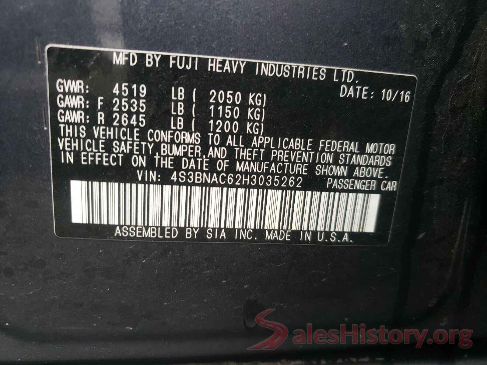 4S3BNAC62H3035262 2017 SUBARU LEGACY