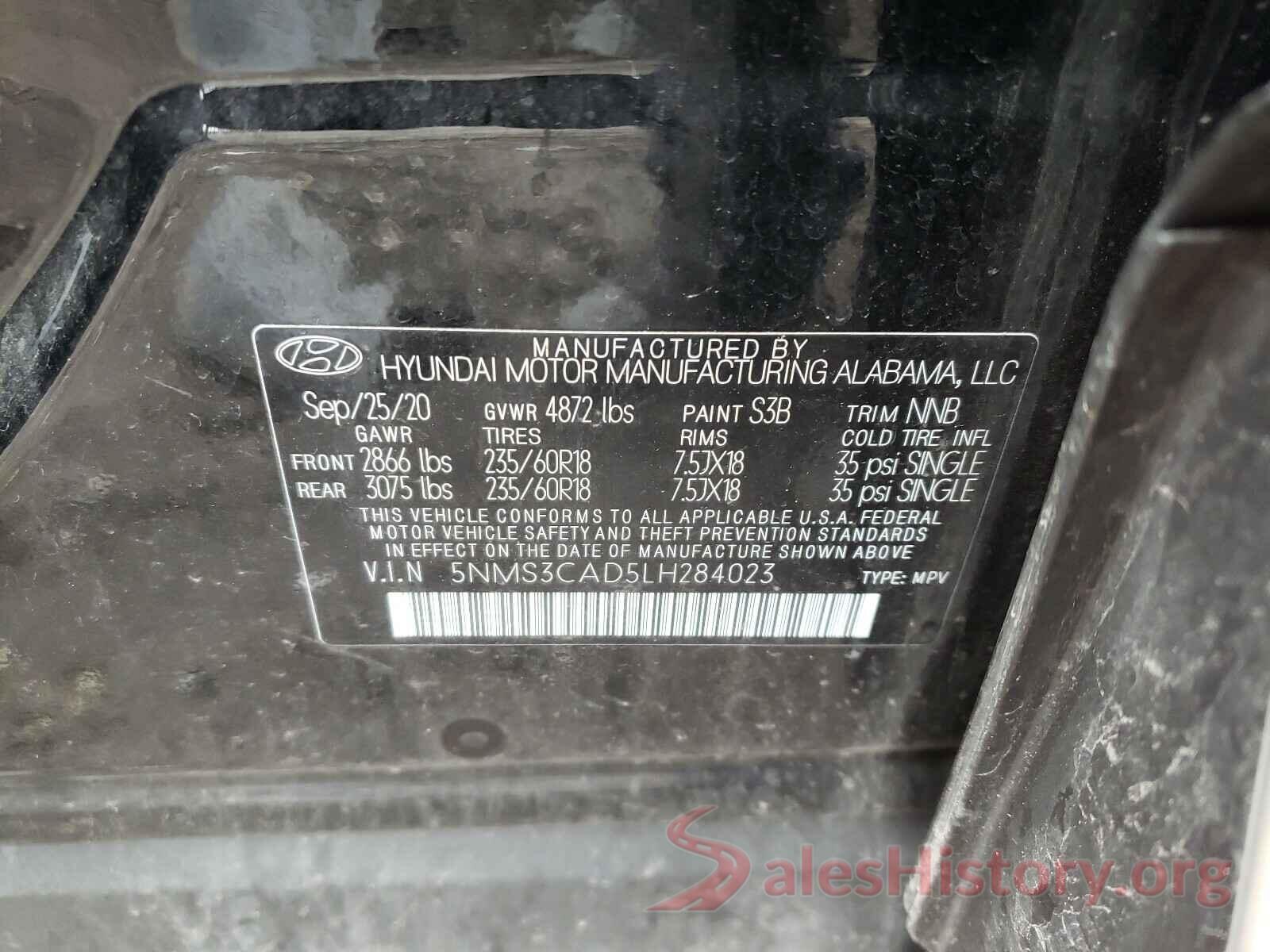 5NMS3CAD5LH284023 2020 HYUNDAI SANTA FE