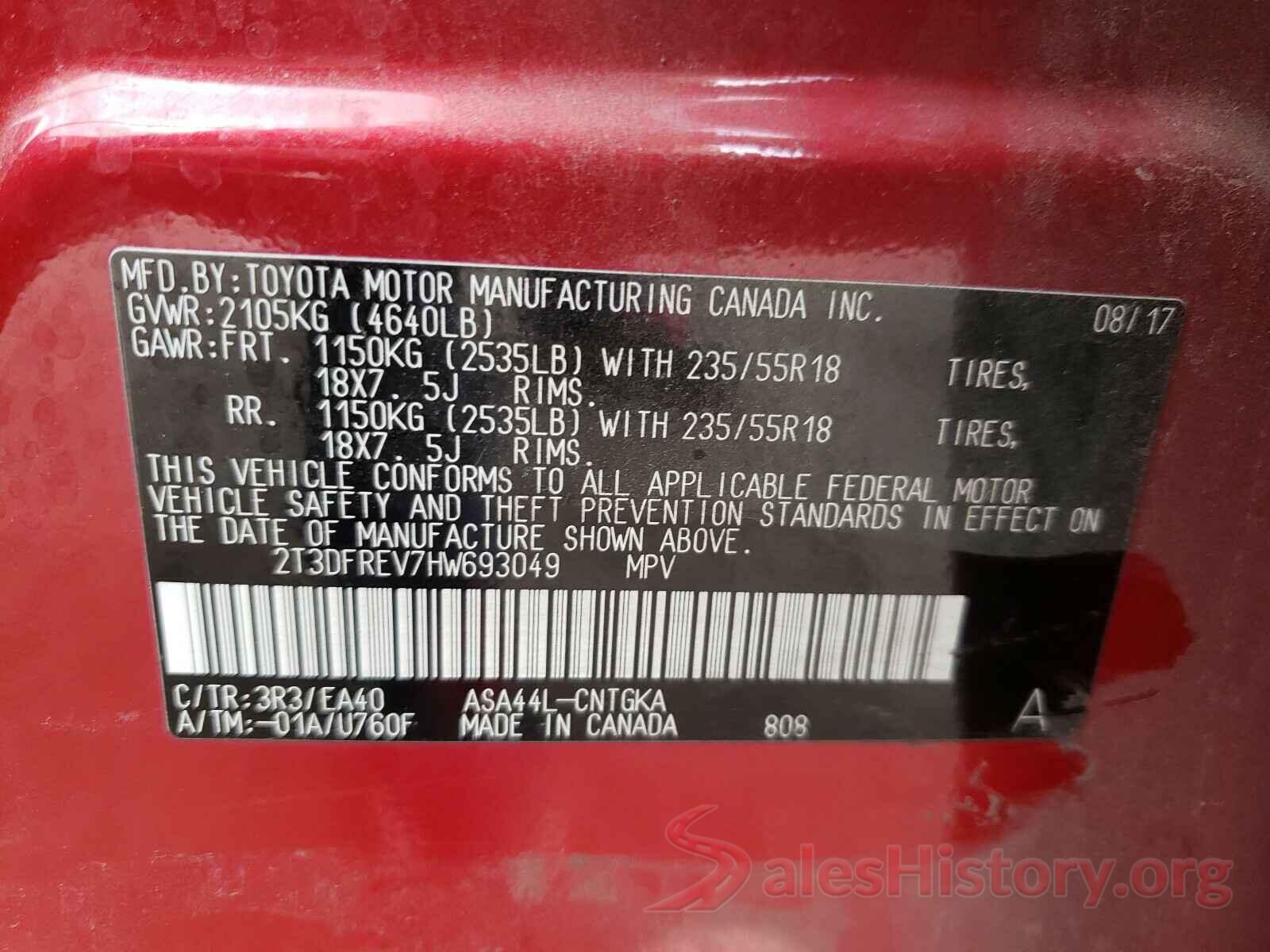 2T3DFREV7HW693049 2017 TOYOTA RAV4