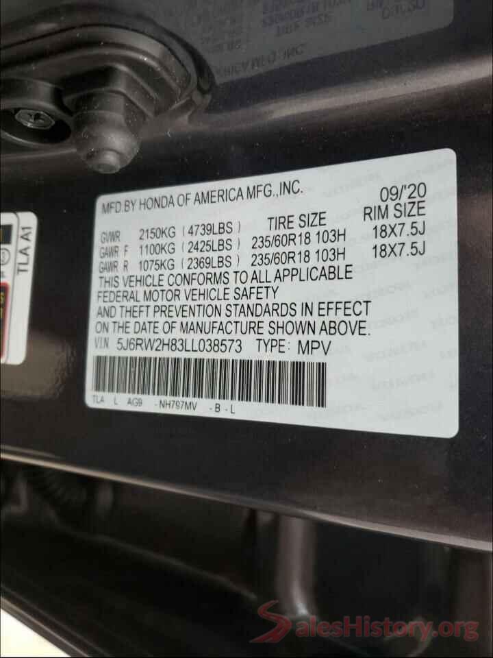 5J6RW2H83LL038573 2020 HONDA CRV