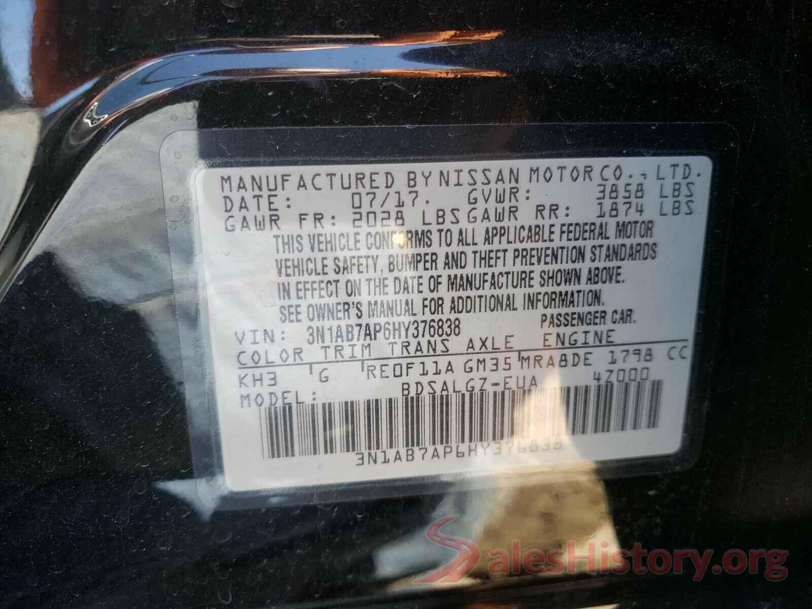 3N1AB7AP6HY376838 2017 NISSAN SENTRA