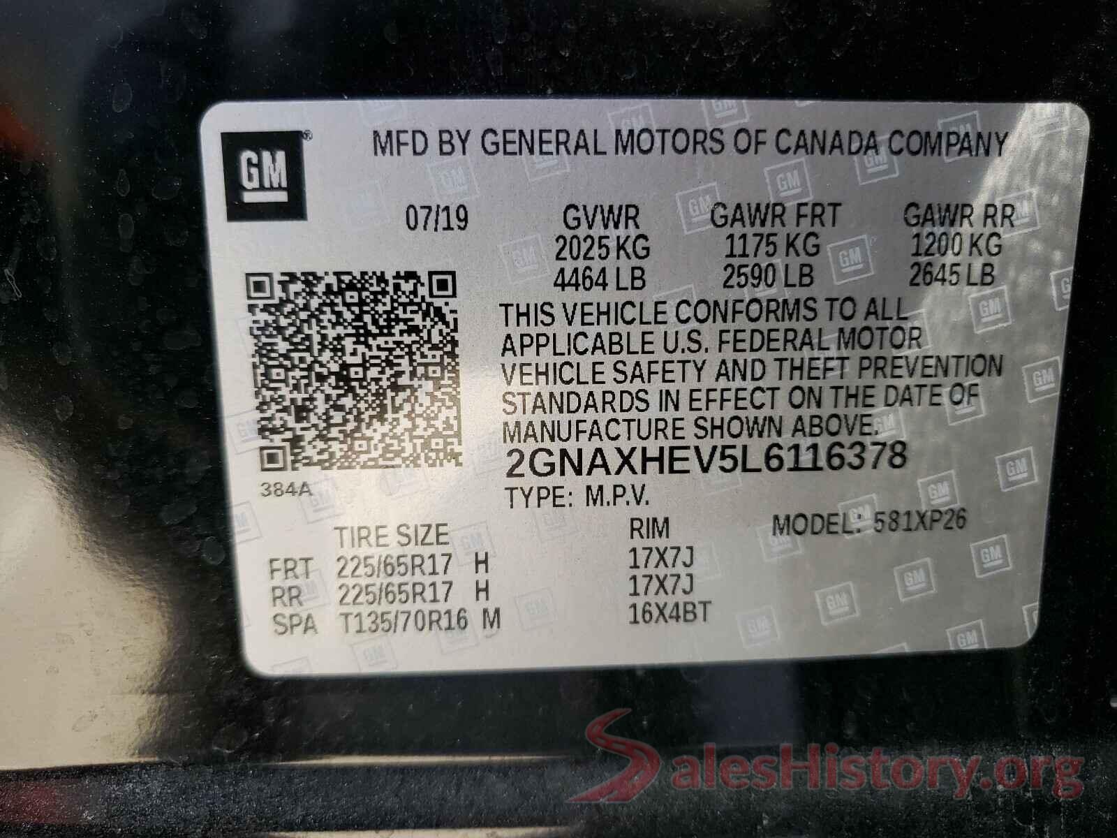 2GNAXHEV5L6116378 2020 CHEVROLET EQUINOX