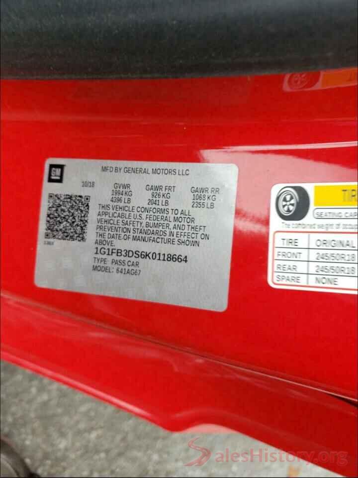 1G1FB3DS6K0118664 2019 CHEVROLET CAMARO