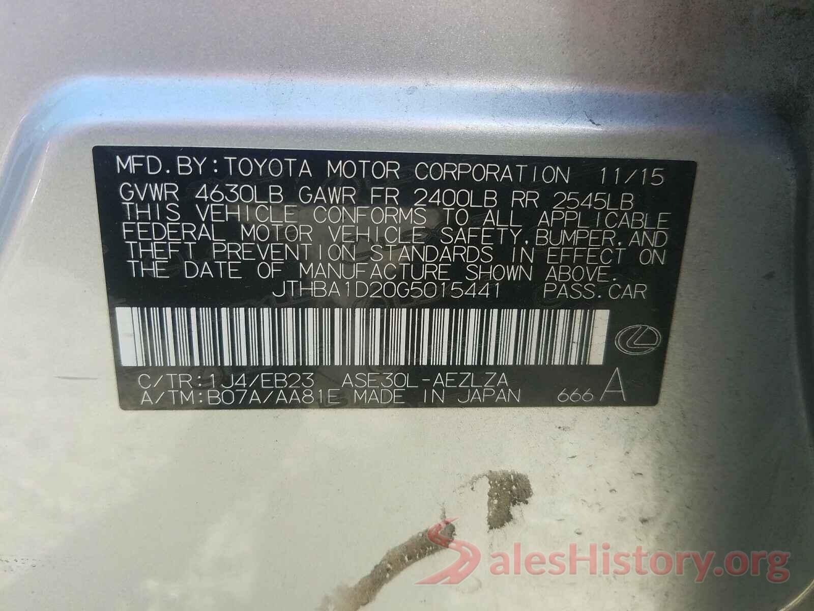 JTHBA1D20G5015441 2016 LEXUS IS