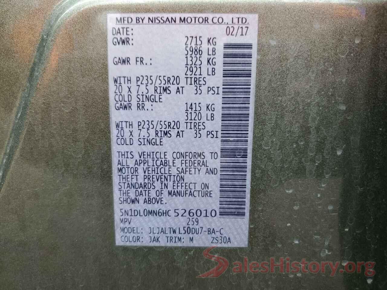 5N1DL0MN6HC526010 2017 INFINITI QX60