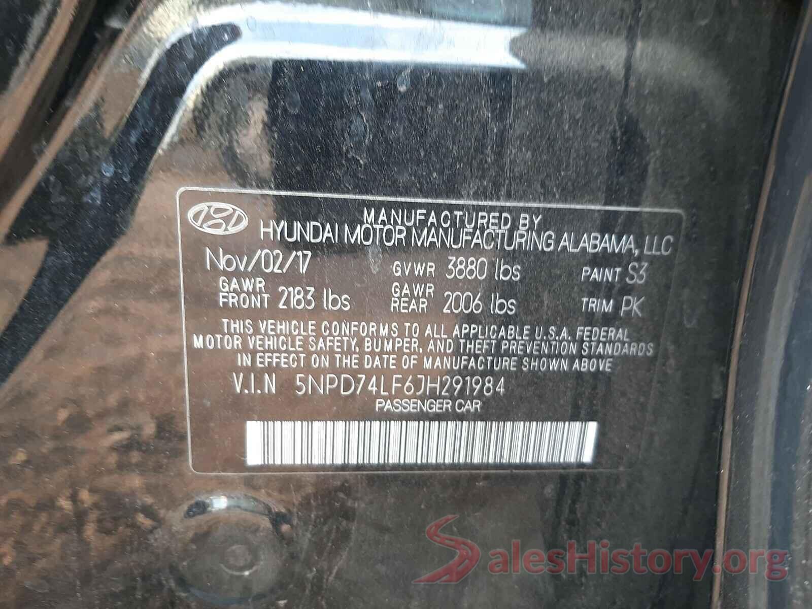 5NPD74LF6JH291984 2018 HYUNDAI ELANTRA