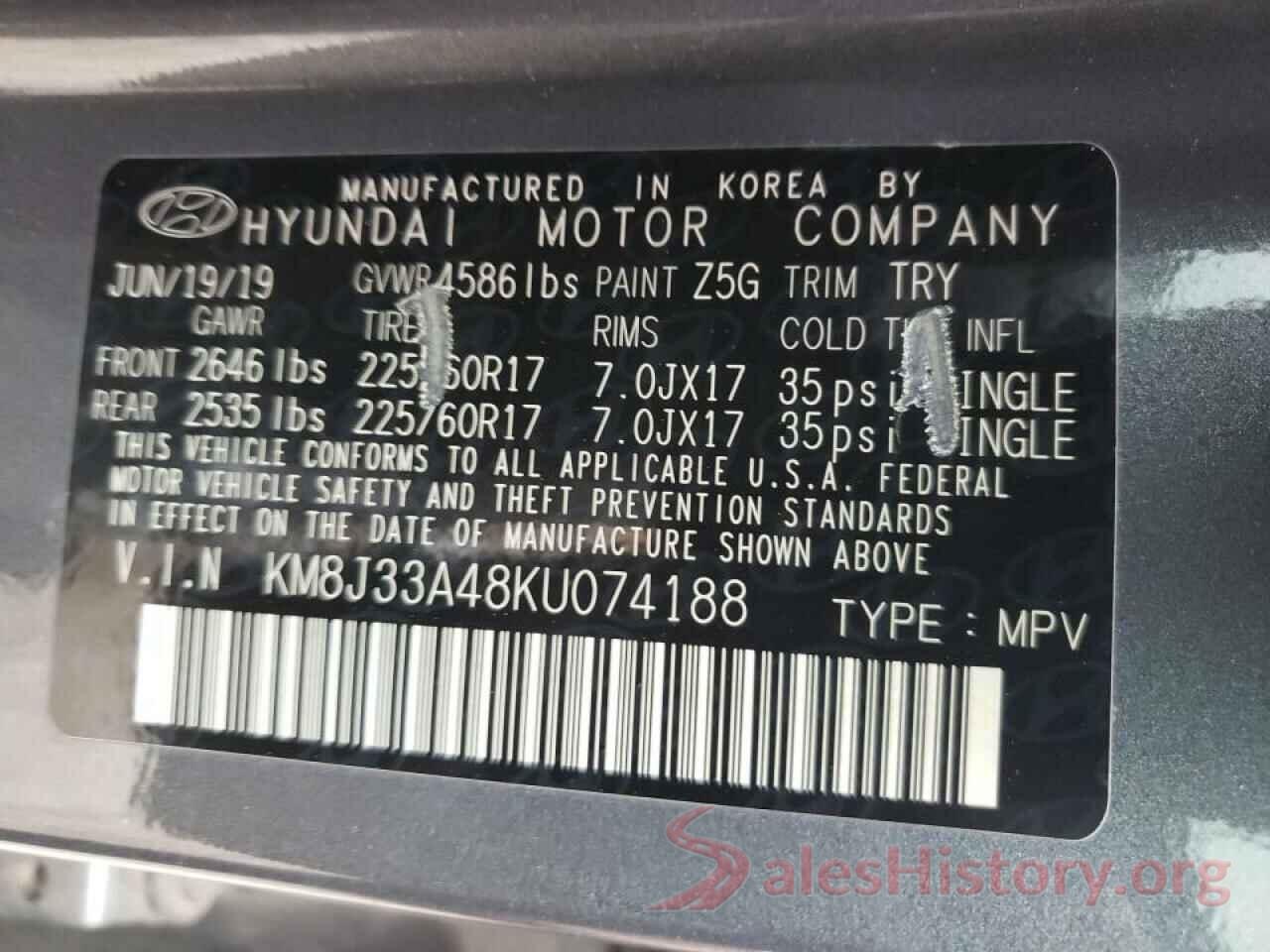 KM8J33A48KU074188 2019 HYUNDAI TUCSON