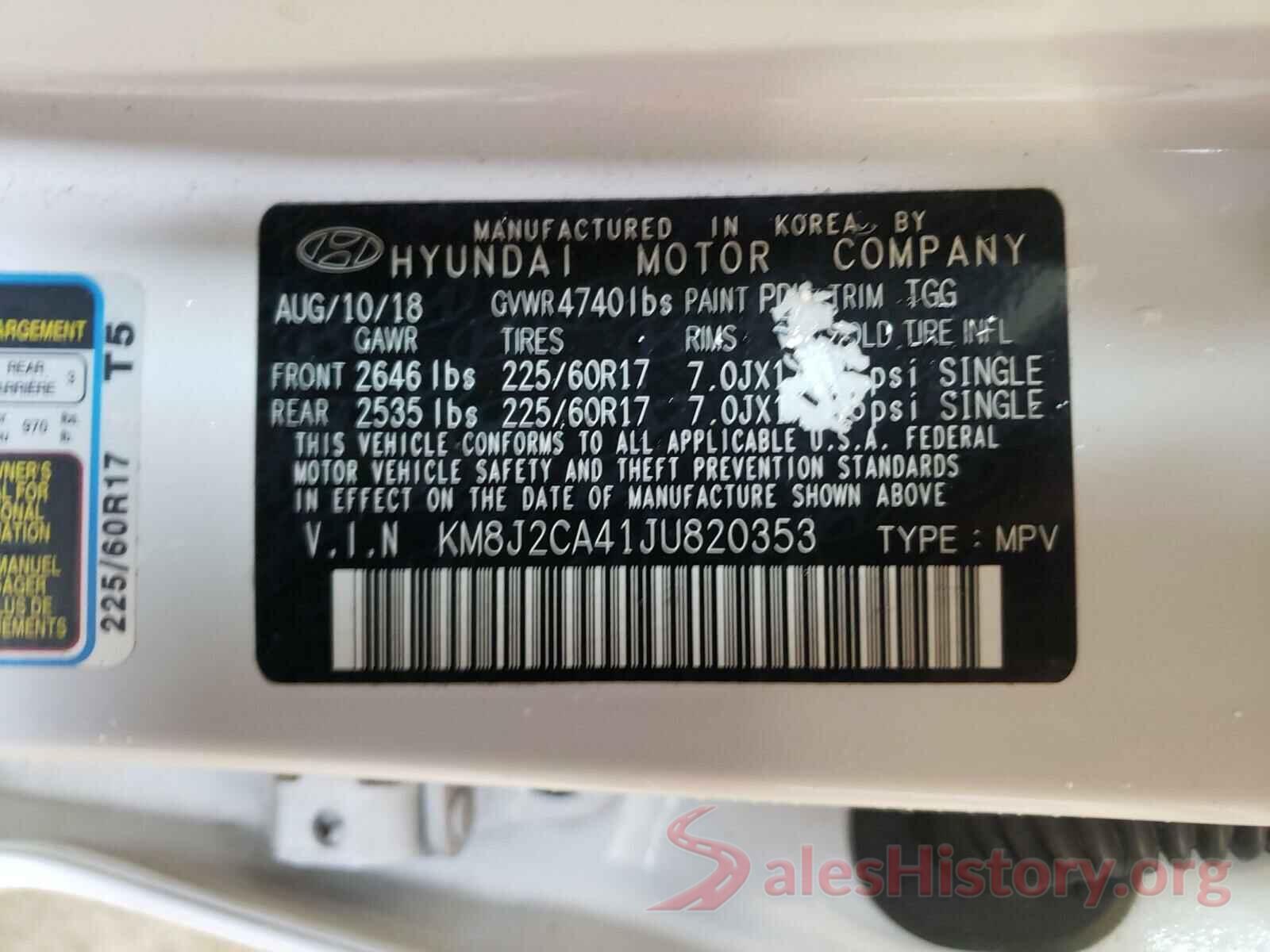 KM8J2CA41JU820353 2018 HYUNDAI TUCSON