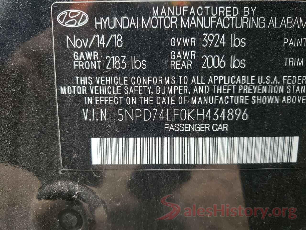 5NPD74LF0KH434896 2019 HYUNDAI ELANTRA