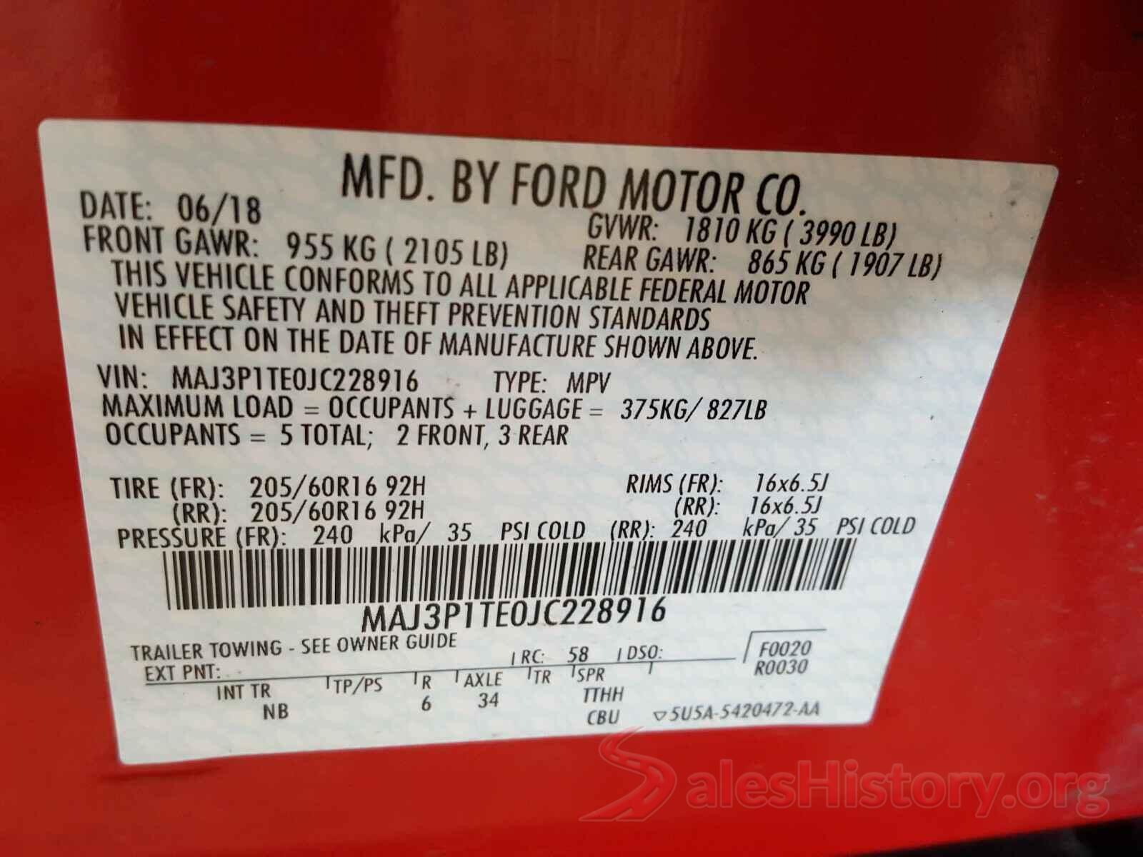 MAJ3P1TE0JC228916 2018 FORD ALL OTHER