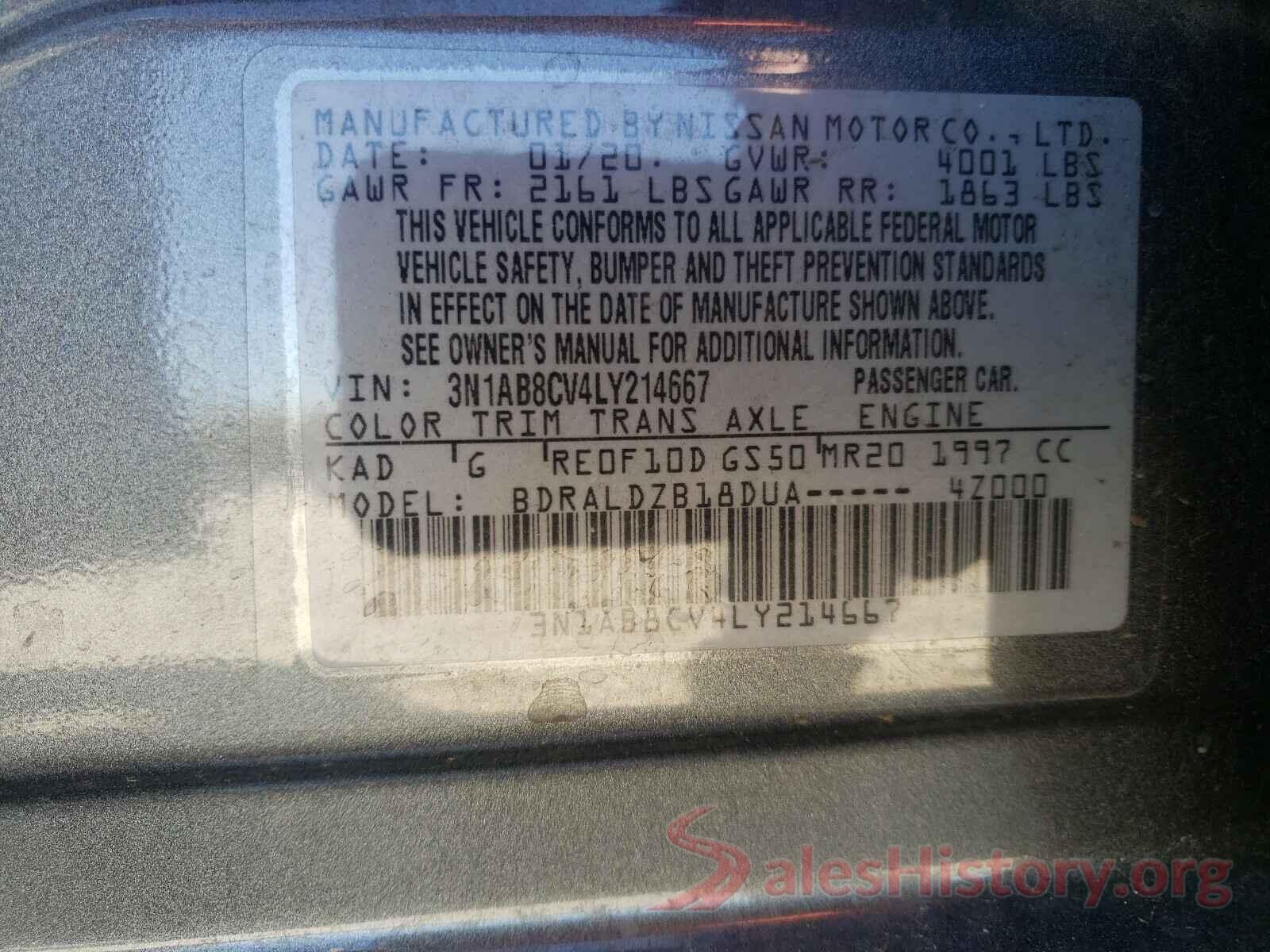 3N1AB8CV4LY214667 2020 NISSAN SENTRA