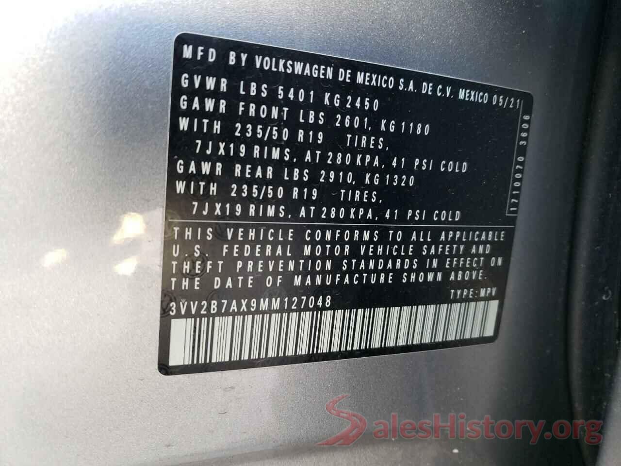 3VV2B7AX9MM127048 2021 VOLKSWAGEN TIGUAN