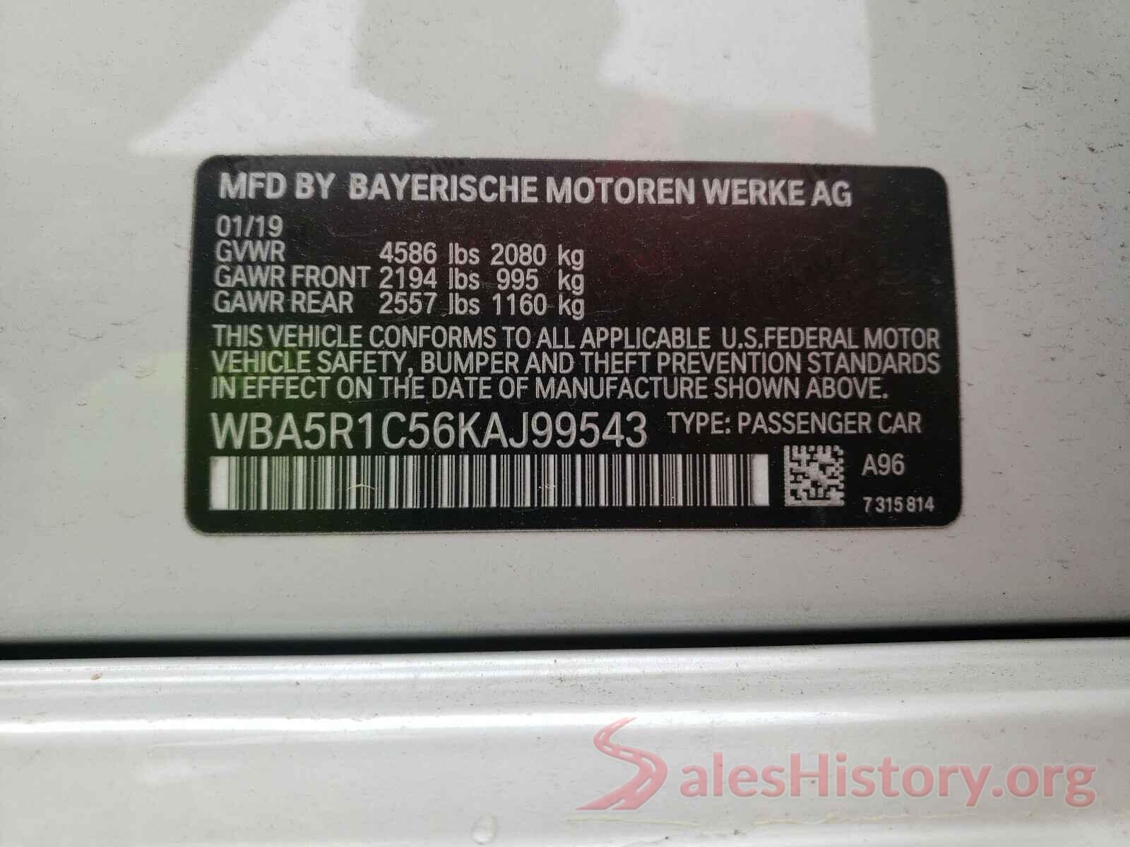 WBA5R1C56KAJ99543 2019 BMW 3 SERIES