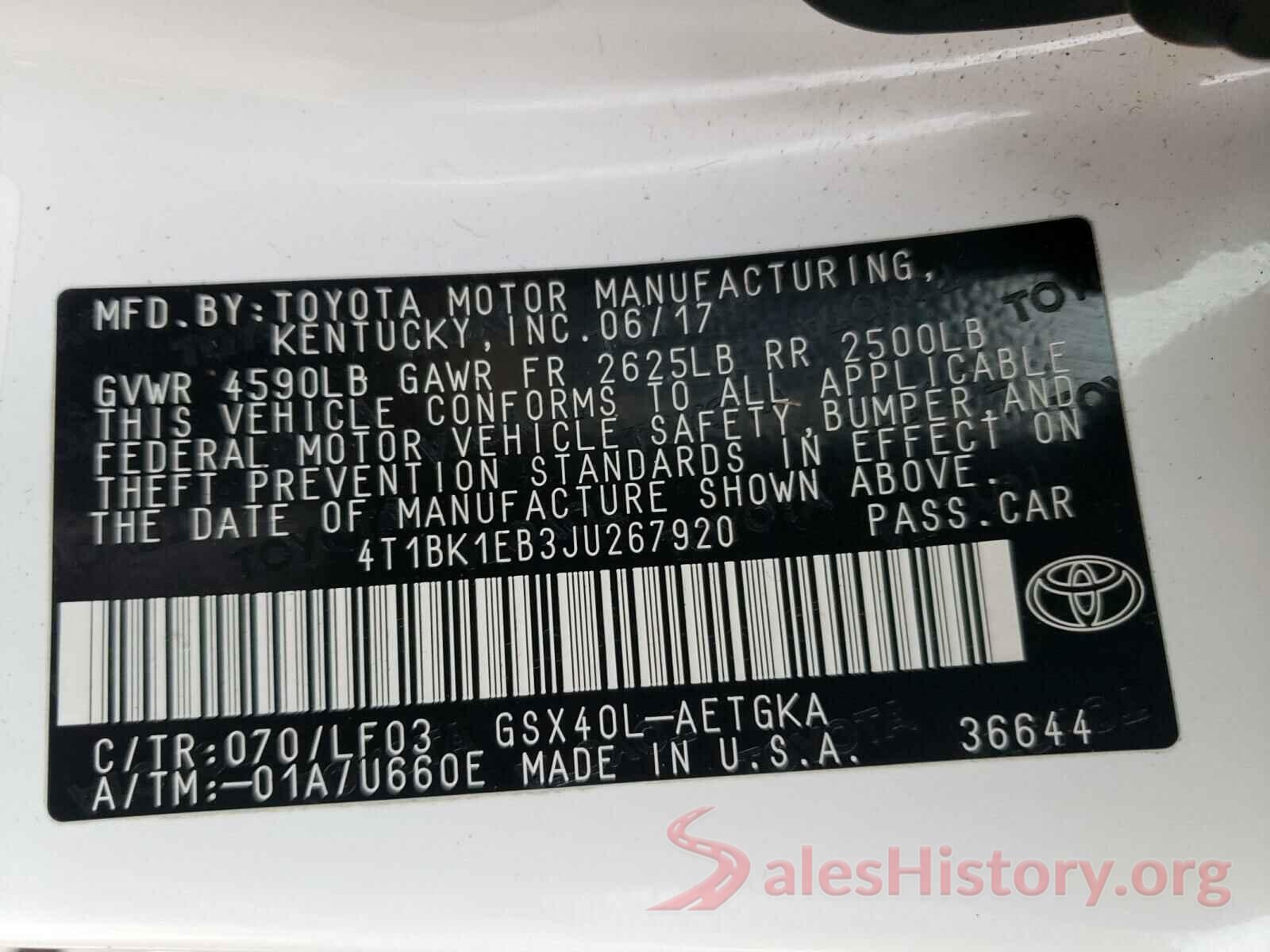 4T1BK1EB3JU267920 2018 TOYOTA AVALON