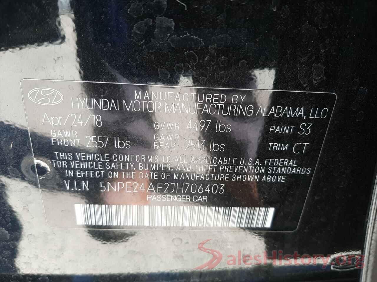 5NPE24AF2JH706403 2018 HYUNDAI SONATA