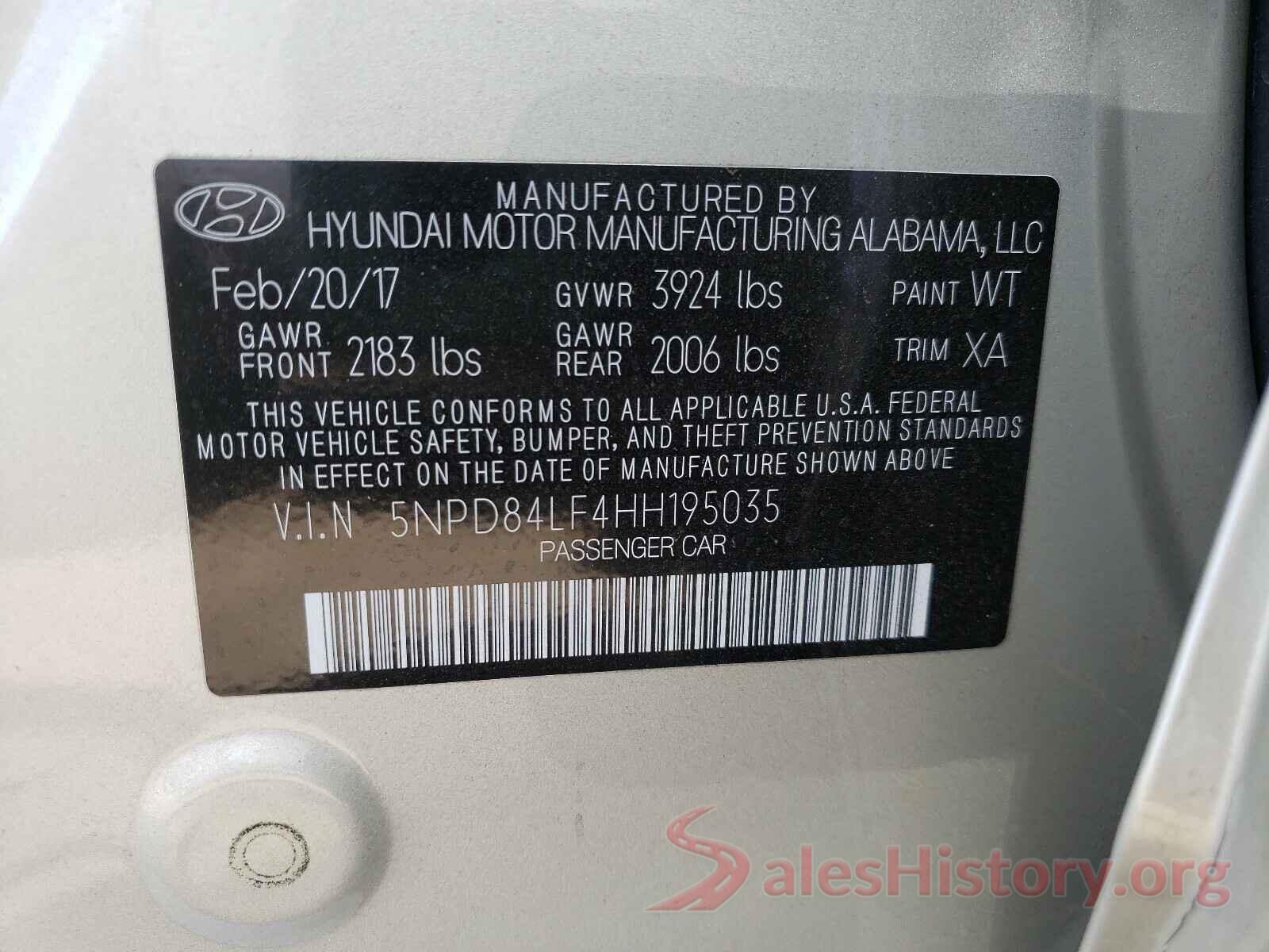 5NPD84LF4HH195035 2017 HYUNDAI ELANTRA