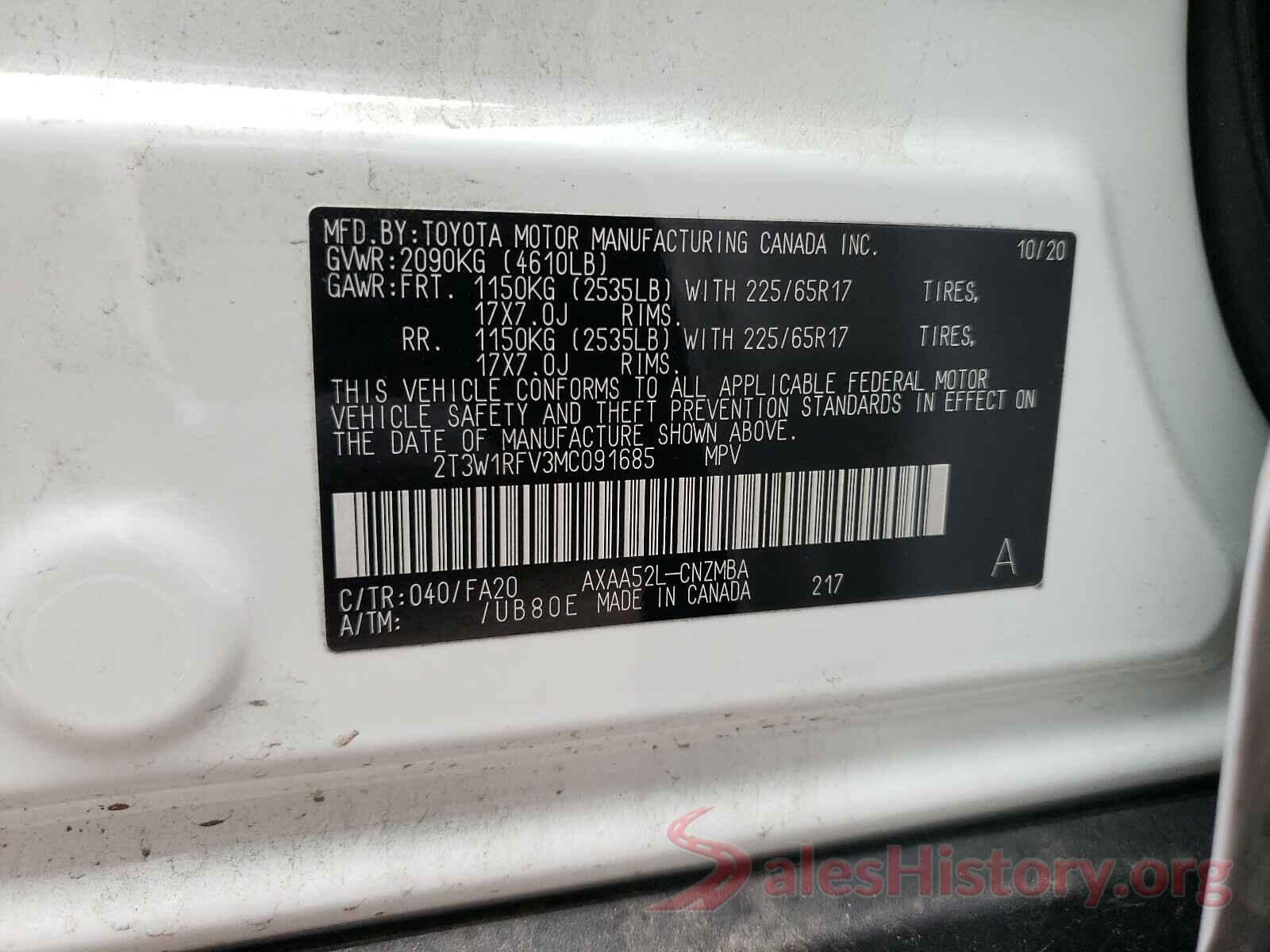 2T3W1RFV3MC091685 2021 TOYOTA RAV4