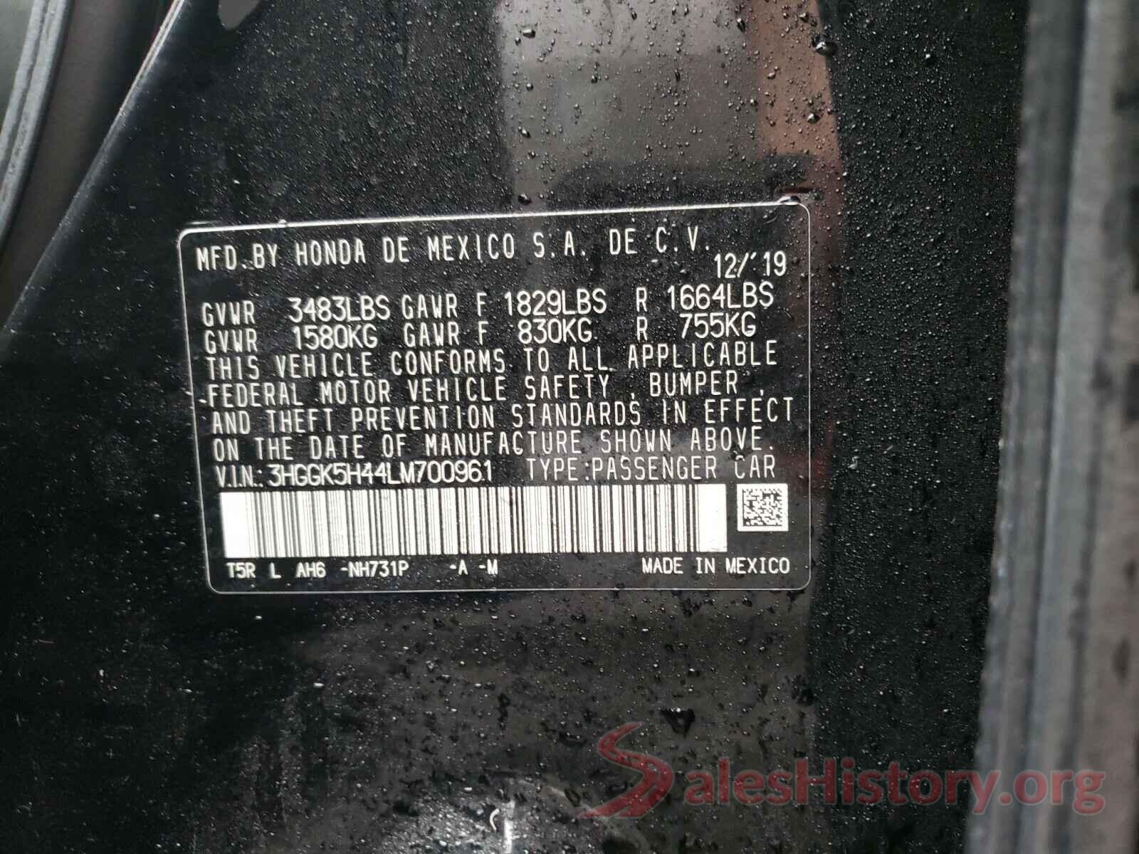 3HGGK5H44LM700961 2020 HONDA FIT