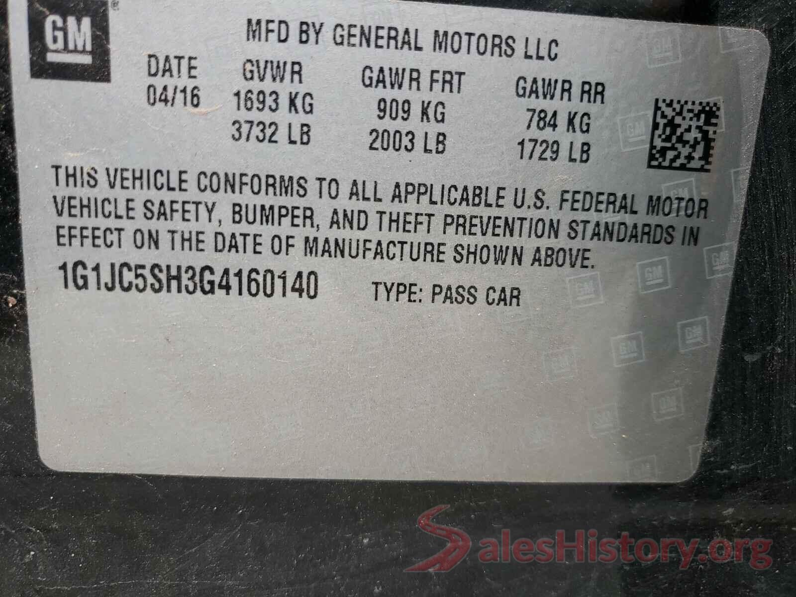 1G1JC5SH3G4160140 2016 CHEVROLET SONIC