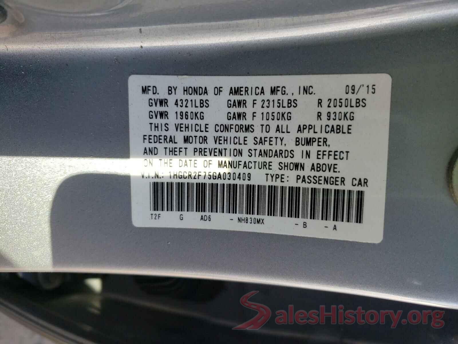 1HGCR2F75GA030409 2016 HONDA ACCORD