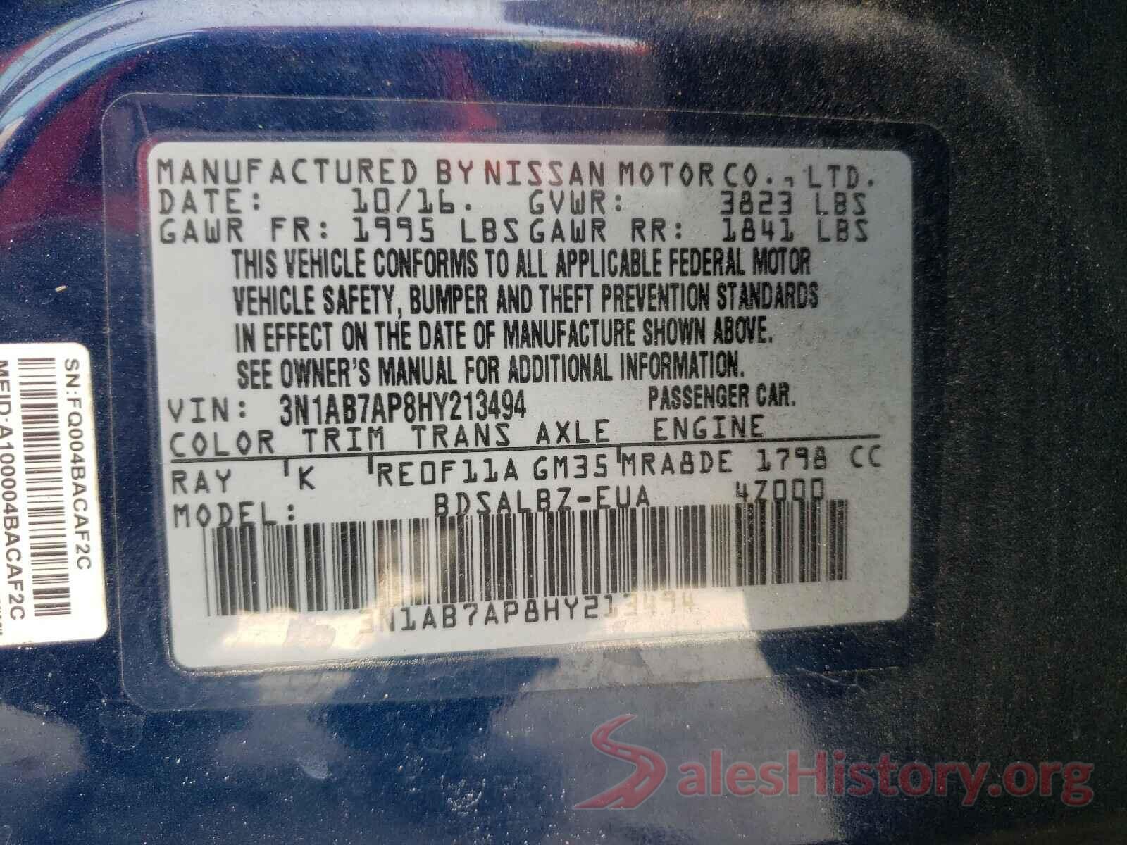 3N1AB7AP8HY213494 2017 NISSAN SENTRA